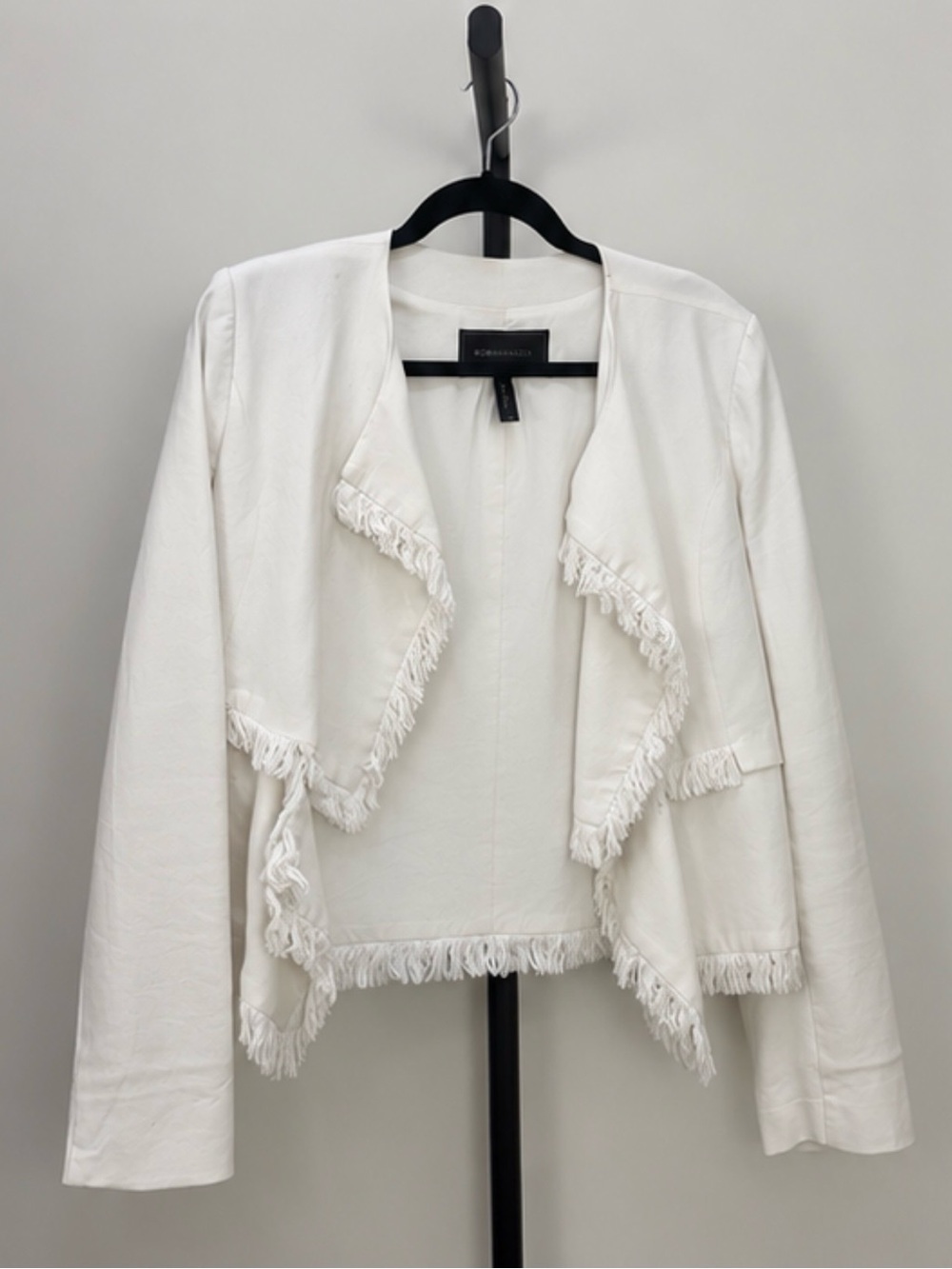 BCBGMaxAzria Cream Fringe Open-Front Blazer Jacket